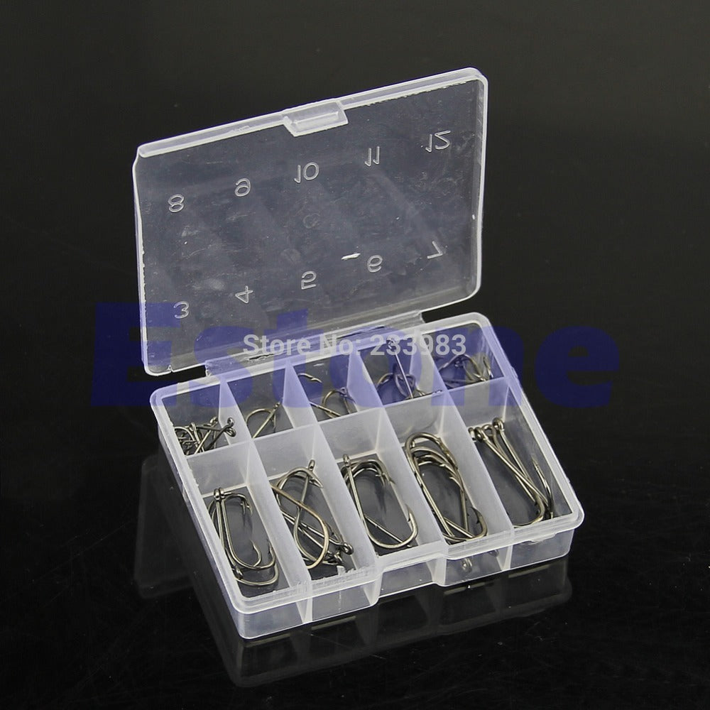 50Pcs 10 Size Assorted Silver Black Hook