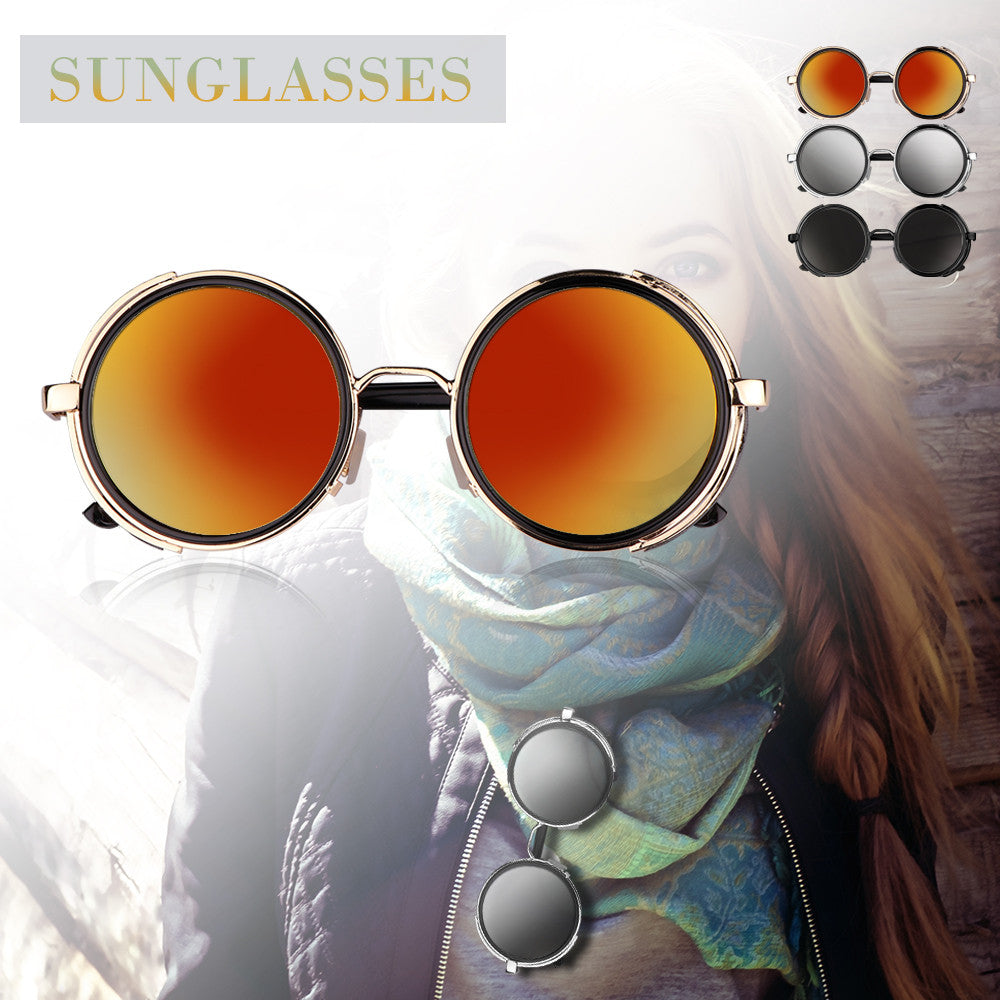 Vintage Punk UV400 Sunglasses Round Mirrored